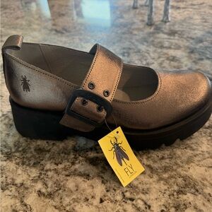 Fly London Metallic Mary Jane Shoes… NEW